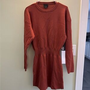 Lumiere Rust Knit Long-Sleeve Sweater Dress